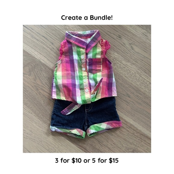 Young Hearts Other - Young Hearts Girls Plaid Button Up Sleeveless Collared Tank Shorts Set Size 18M